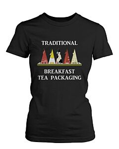 Traditional Breakfast Tea Packaging Humor T-Shirt Funny Graphic Tee for Women