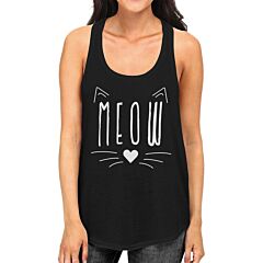 Meow Cute Kitty face Women’s Tank Top Black Sleeveless Tanks for Cat Lovers