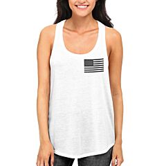 Black and White Pocket American Flag RacerBack Tank Top for Fourth of July