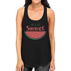 Hello Summer Watermelon Womens Black Tank Top