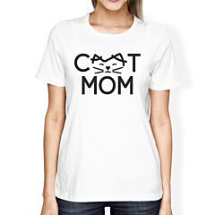 Cat Mom Women's White Graphic T Shirt Cat Paw Design Gift Ideas