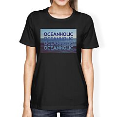 Oceanholic Womens Black Graphic Lightweight Tropical Design Tshirt