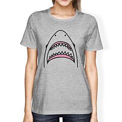 Shark Womens Grey Graphic Tee Crewneck Cotton Summer Light T-Shirt