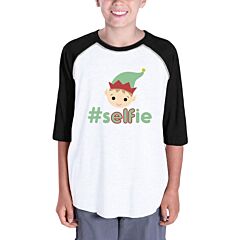 Hashtag Selfie Elf Kids Black And White Baseball Shirt