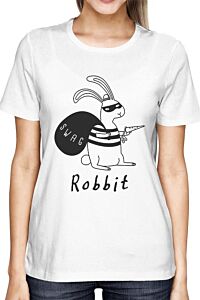 Rabbit Funny Graphic Design Printed Women's Cute White Shirt