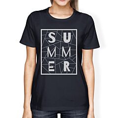 Summer Geometric Womens Navy Trendy Lettering Graphic Tshirt