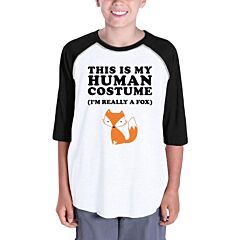 This Is My Human Costume Fox Kids Black And White Baseball Shirt