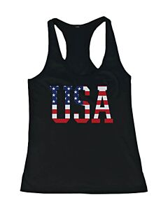 Women's Black Tank Top - American Flag USA Design Tanktop