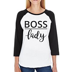 Boss Family Womens Black And White BaseBall Shirt