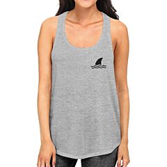Mini Shark Womens Grey Cute Graphic Sleeveless Shirt Racerback Tank