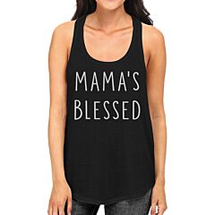Mama's Blessed Women's Black Cotton Tank Top Simple Graphic Tee For Moms