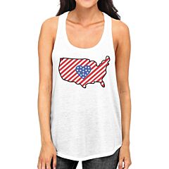 USA Map Cute American Flag With Heart Womens White Sleeveless Tee