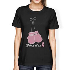 Bring It On Breast Cancer Awareness Boxing Womens Black Shirt
