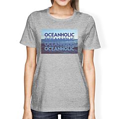 Oceanholic Womens Grey Graphic Lightweight Tropical Design Tshirt