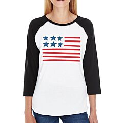 Cute USA Flag Womens 3/4 Sleeve Raglan Shirt For Independence Day
