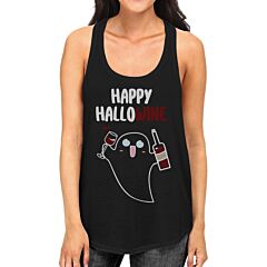 Happy Hallowine Ghost Wine Womens Black Tank Top