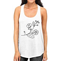 Flower Womens White Racerback Unique Design Cute Gift Ideas For Her