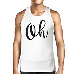 Oh Mens White  Sleeveless Shirt Calligraphy Gym Workout Top