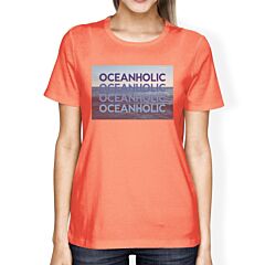 Oceanholic Womens Peach Graphic Lightweight Tropical Design Tshirt