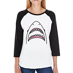 Shark Summer Raglan Shirt Women Black 3/4 Sleeve Baseball Tee Shirt