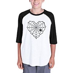 Heart Spider Web Kids Black And White Baseball Shirt