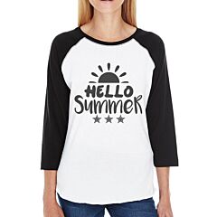 Hello Summer Sun Womens Black And White Baseball Shirt