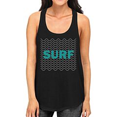 Surf Waves Womens Black Funny Graphic Tanks Cute Summer Gift Idea