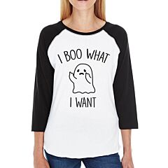 I Boo What I Want Ghost Womens Black And White Baseball Shirt