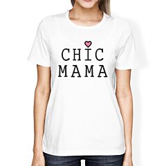 Chic Mama Women's White Short Sleeve Cotton Shirt Lovely Graphic