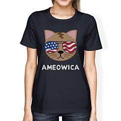 Ameowica Womens Navy Short Sleeve Tee Cute 4th Of July T-Shirt Idea