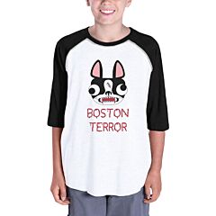 Boston Terror Terrier Kids Black And White BaseBall Shirt