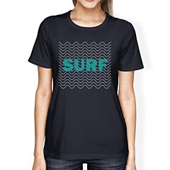 Surf Waves Womens Navy Graphic Tee Lightweight Summer Cotton Tshirt