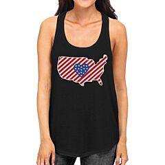 USA Map With Heart Shape American Flag Graphic Tank Top For Women