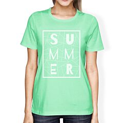 Summer Geometric Womens Mint Trendy Lettering Graphic Tee Shirt
