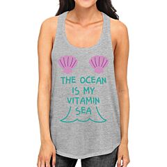 Ocean Is My Vitamin Sea Womens Gray Sleeveless Shirt Graphic Tank