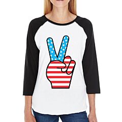Peace Sign American Flag Womens Raglan Tee Unique 4th Of July Shirt