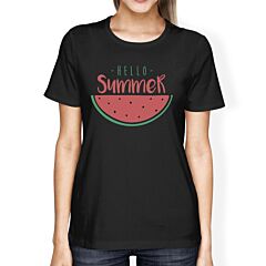 Hello Summer Watermelon Womens Black Shirt