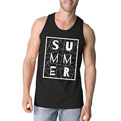 Summer Geometric Lettering Mens Black Sleeveless Shirt For Summer