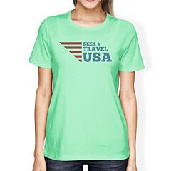 Seek Travel USA American Flag Shirt Womens Mint Graphic Tshirt