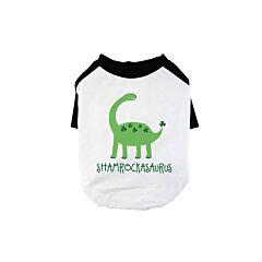 Shamrock Saurus Pet Baseball Shirt for Small Dogs Funny Irish Gift