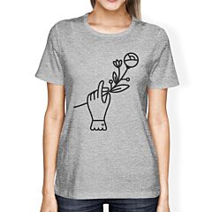 Hand Holding Flower Grey Unique Graphic Summer Shirt For Women