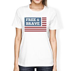 Free &amp; Brave US Flag American Flag Shirt Womens White Cotton Tshirt