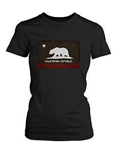 Funny Graphic Statement Womens Black T-shirt - California Republic Flag