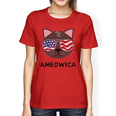 Ameowica Womens Funny Fourth Of July T-Shirt Gifts For Cat Owners