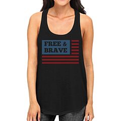 Free &amp; Brave Us Flag Womens Black Funny Graphic Tanks Crewneck Line