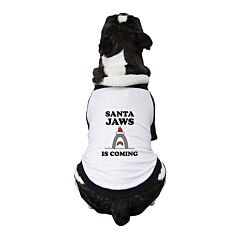 Santa Jaws Is Coming Pets Black And White Baseball Shirt