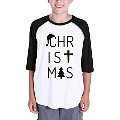Christmas Letters Kids Black And White Baseball Shirt