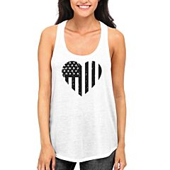 Black and White Heart American Flag Tanktop for July 4th Women's Tank