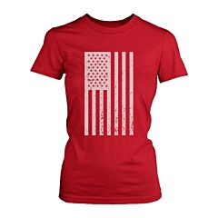 Distressed American Flag Independence Day Women's Red Shirt for 4th of July