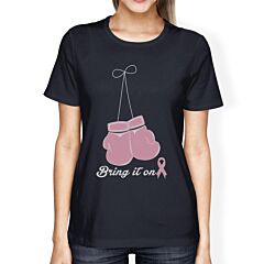 Bring It On Breast Cancer Awareness Boxing Womens Navy Shirt